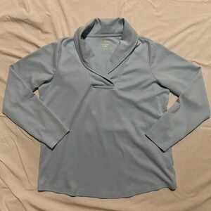 LL Bean Womens Pullover Shawl Collar Long Sleeve Ocean Waves L Coastal Grandma